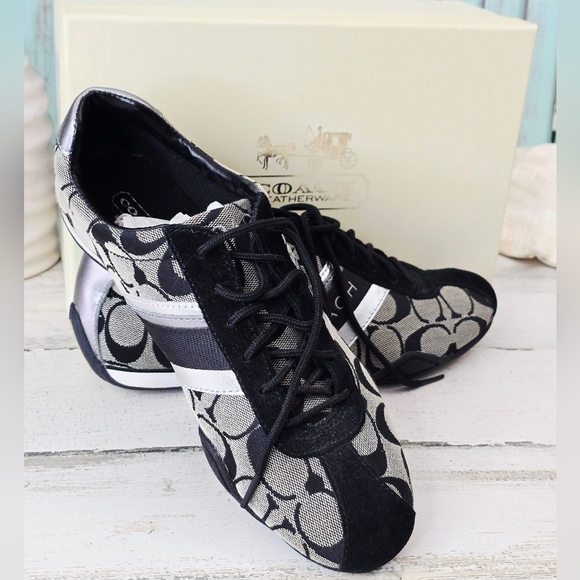 Coach Shoes - Coach Women's Black and Silver Jayme Sneakers